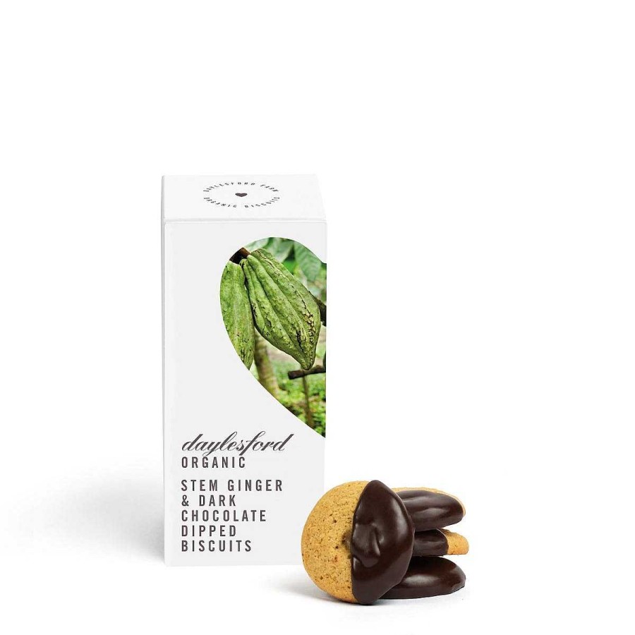 Daylesford Organic Organic Dark Chocolate Stem Ginger Biscuits New