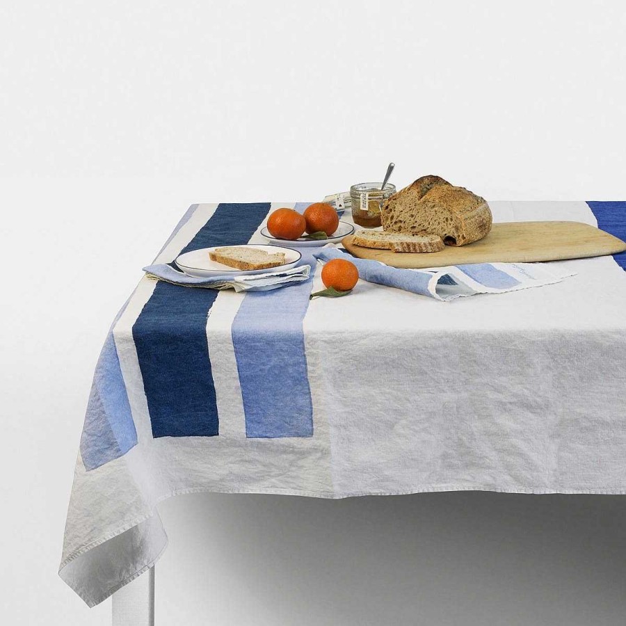 Daylesford Organic Rigato Blue Tablecloth Clearance