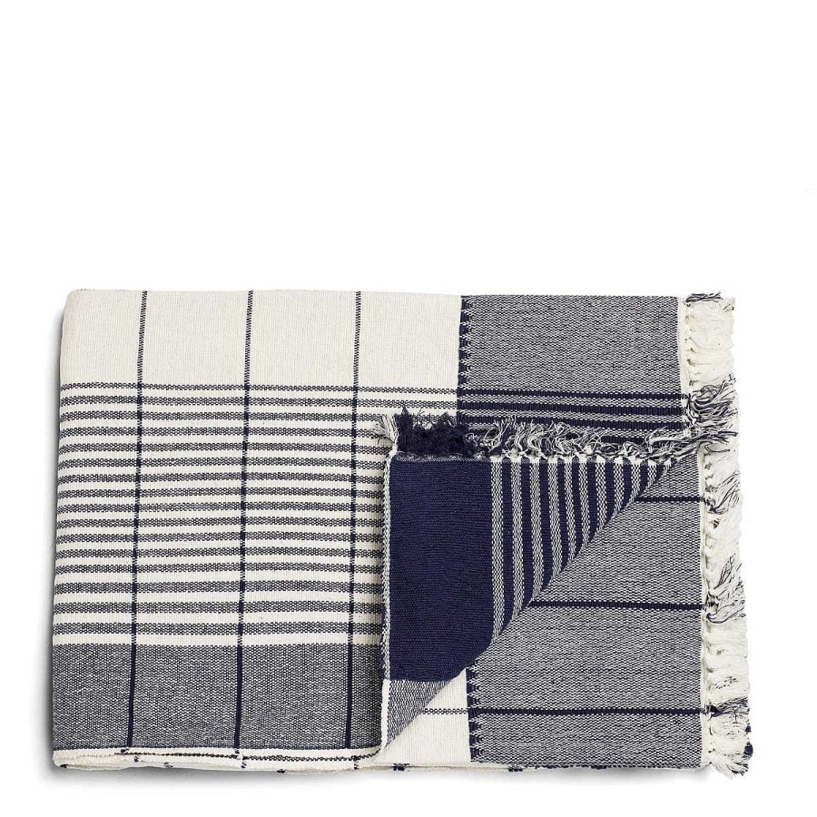 Daylesford Organic Checkmate Blanket Navy Wholesale