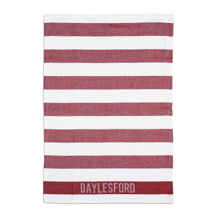 Daylesford Organic White & Red Stripe Tea Towel New