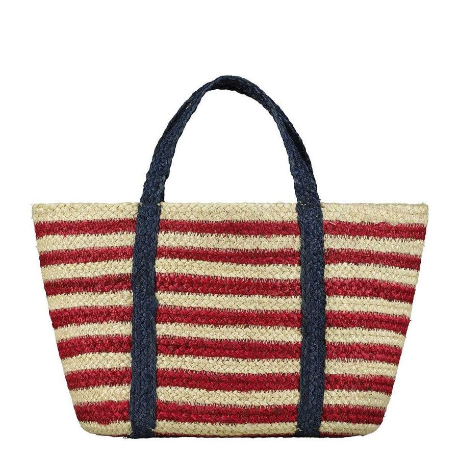 Daylesford Organic Navy, Red And Natural Stripe Jute Bag Wholesale