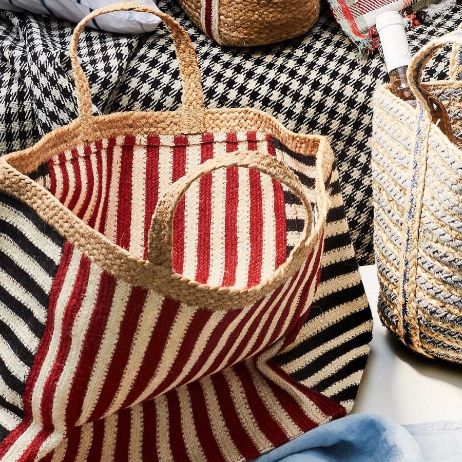 Daylesford Organic Beni Red & White Jute Tote Bag Hot