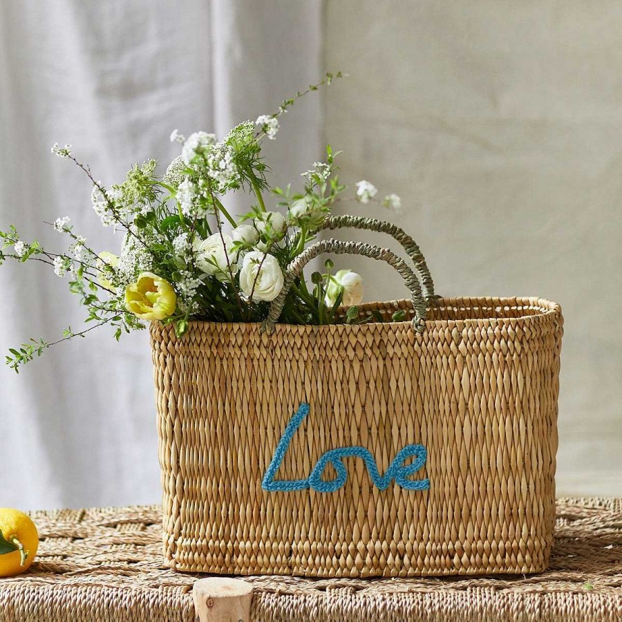 Daylesford Organic Love Rectangle Basket Bag - Light Blue Online