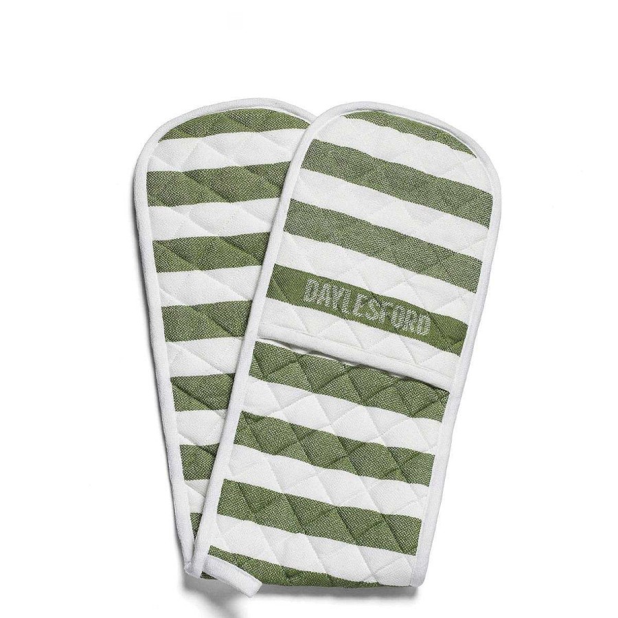 Daylesford Organic White & Green Stripe Double Oven Glove Hot