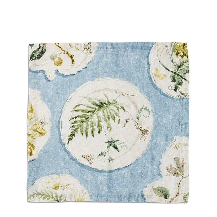 Daylesford Organic Daylesford X Colefax Quince Garden Napkin In Blue With Fern New